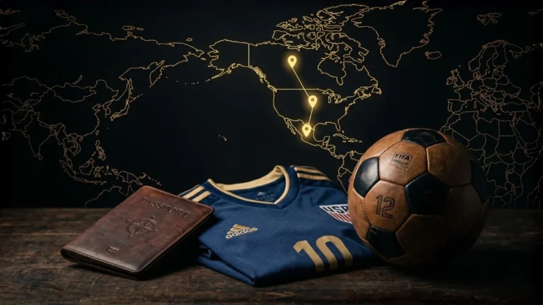 World Cup 2026 travel guide — map with USA, Mexico, Canada host markers and travel essentials